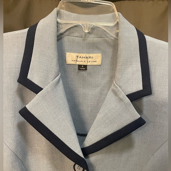 Tahari Jackets & Blazers - Tahari Light Blue Blazer with Navy Trim.